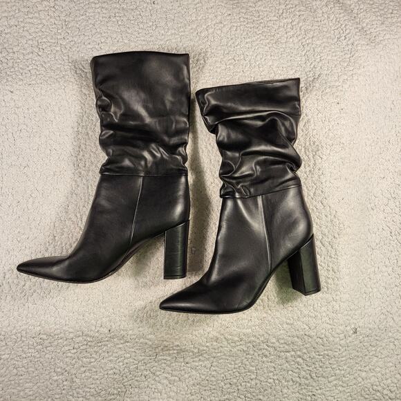 Marc Fisher black leather Marc Fisher LTD Gomer slouched high-heel boot size 10 - Picture 2 of 6
